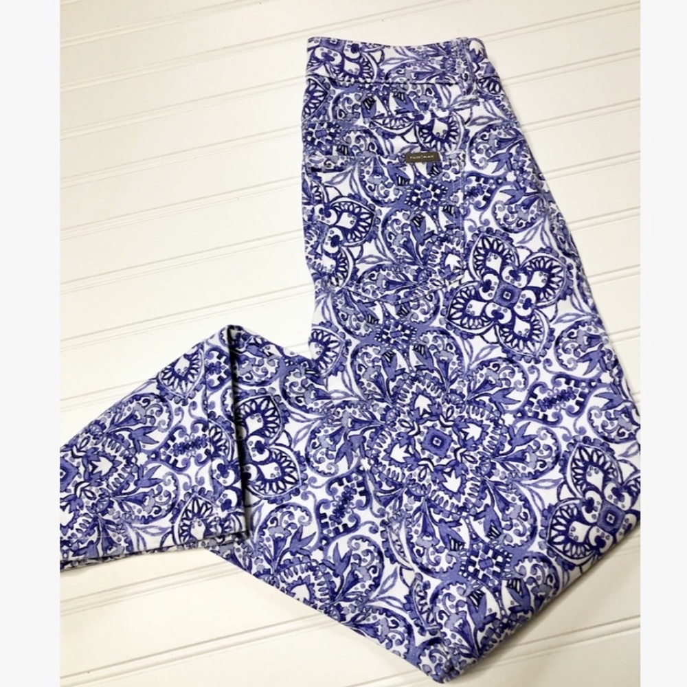 Blue & White Rare Damask Ankle Skinny Jeans Printed Denim - Picture 9 of 14